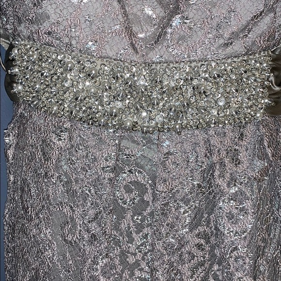 Silver Lace Cocktail Dress with Bow in back - Picture 3 of 8